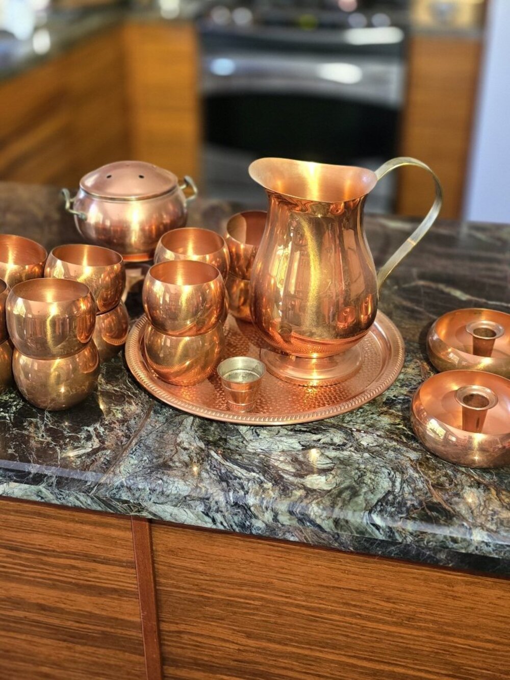 Vintage 1983 Coppercraft Guild barware set (Jug, tray, cups & more)
